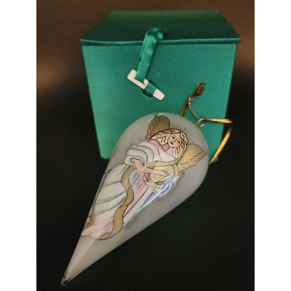 Vtg 1998 Pier 1 Li Bien Angel Blown Glass Teardrop Christmas Ornament Boxed